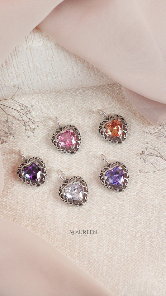 Dije corazón piedra de colores - Plata