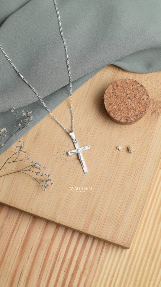 Dije cruz plano con Jesus - Plata