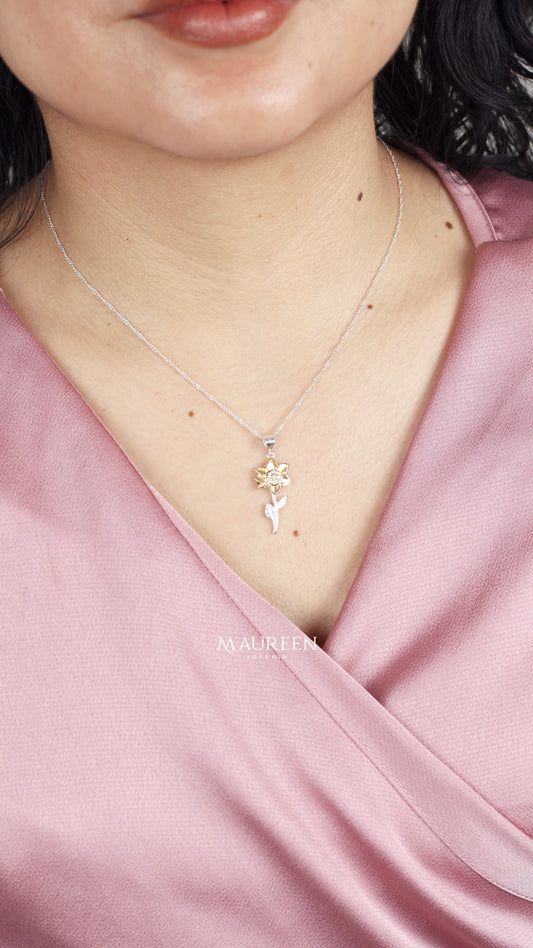 Dije de girasol con circones -  Plata