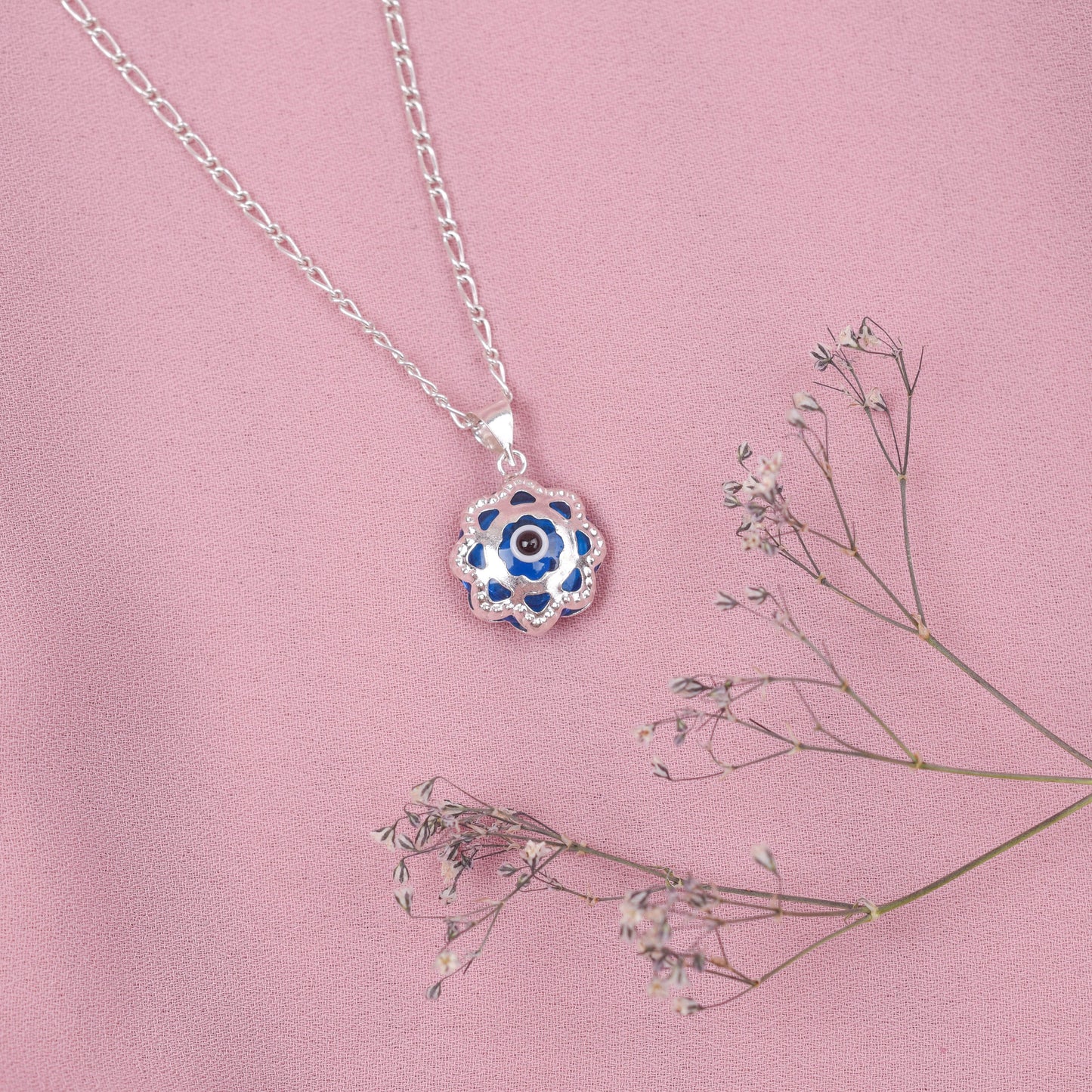 Dije ojo turco forma de flor azul