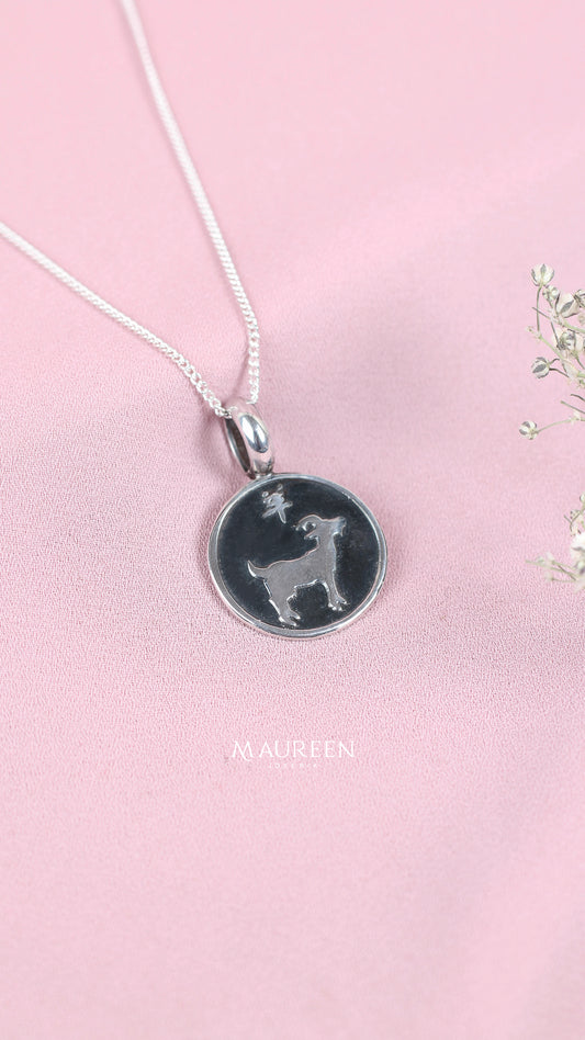 Dije circular zodiaco ARIES plata quemada - Plata