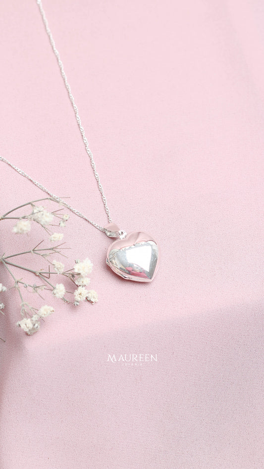 Dije relicario corazón bombacho  - plata