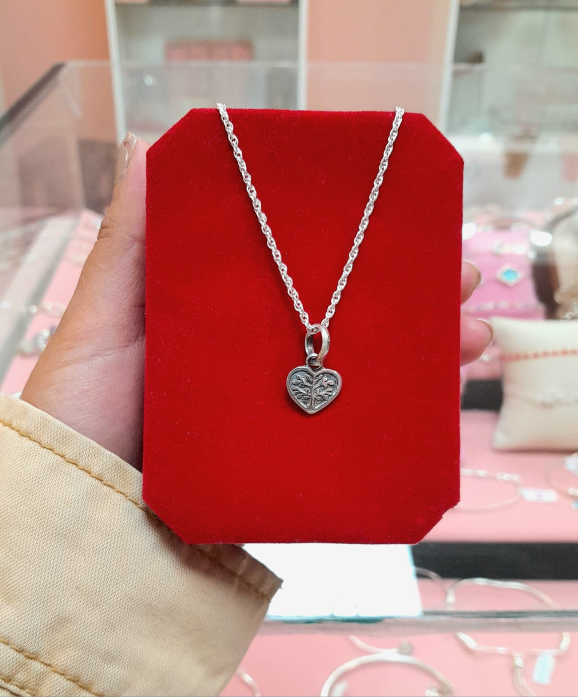 Dije arbol de la vida corazon - Plata quemada