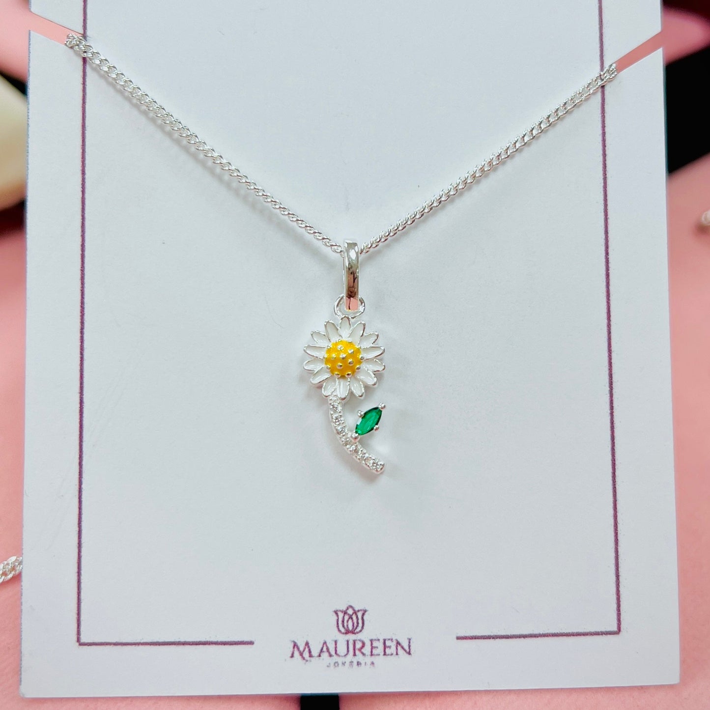 Dije margarita esmaltado y circones - Plata