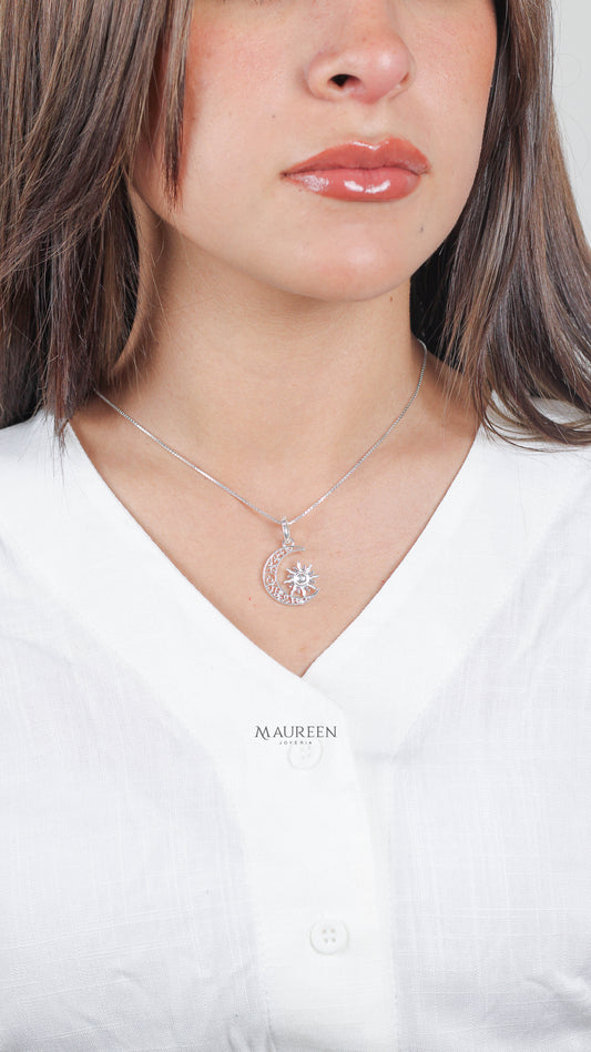 Dije luna y sol eclipse mediano -  Plata