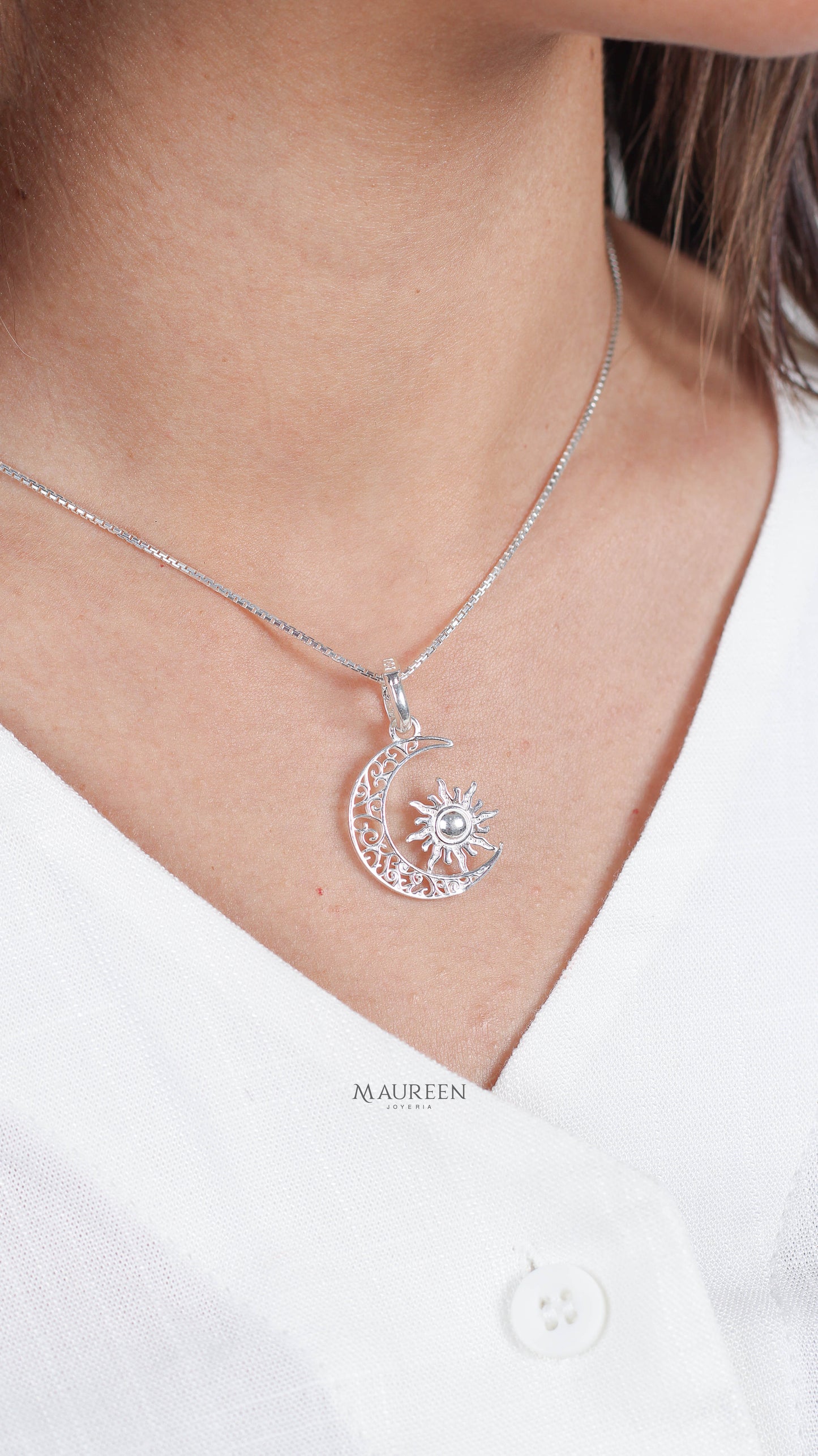 Dije luna y sol eclipse mediano -  Plata