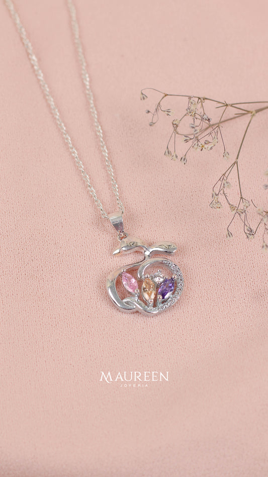Dije manzana con circones multicolor -  Plata
