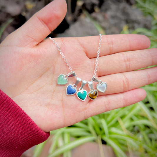 Dije mini corazon piedra natural - Plata