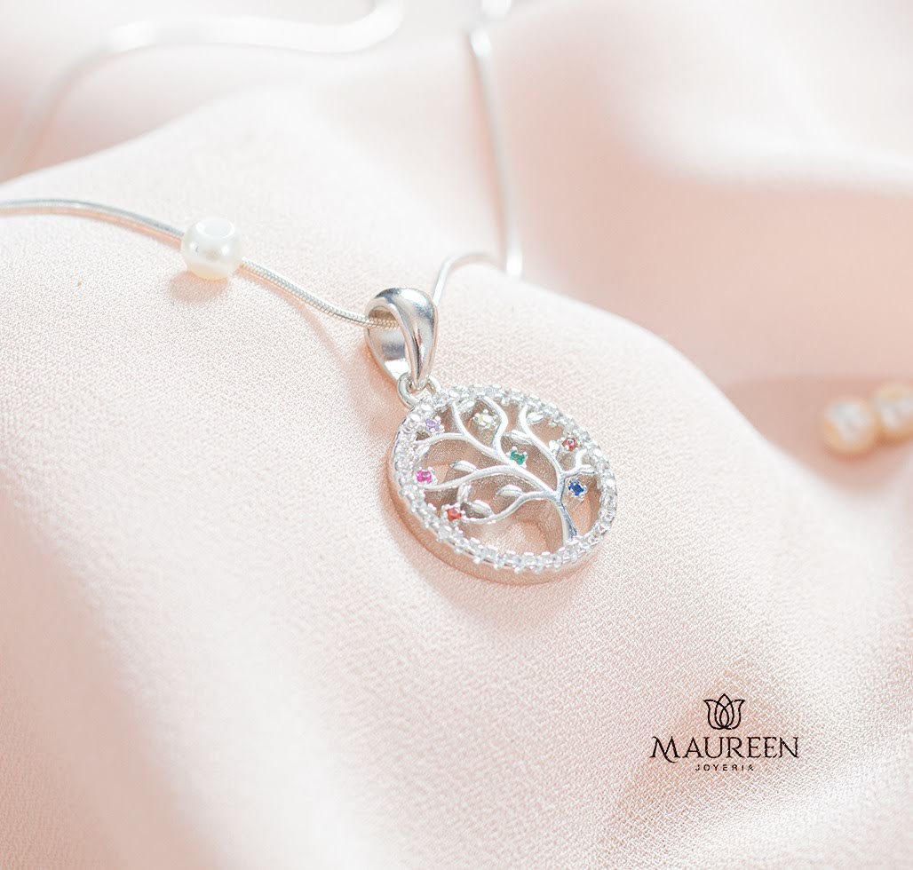 Dije arbol de la vida con piedras colores circones - Plata