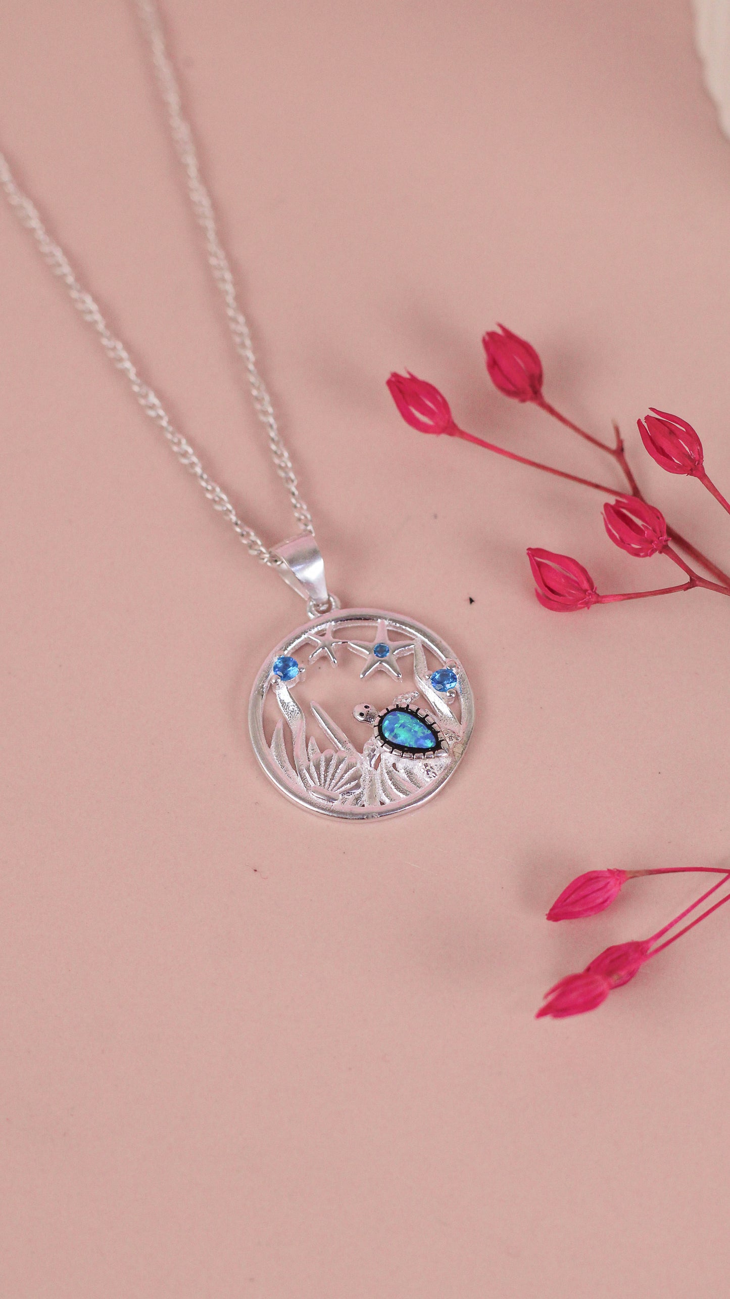 Dije tortuga marina con piedra natural -  Plata