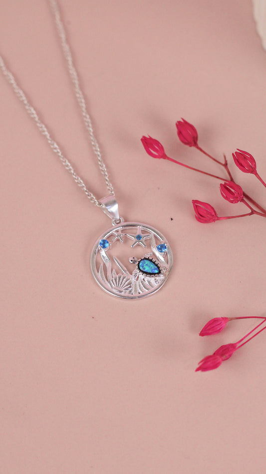 Dije tortuga marina con piedra natural -  Plata