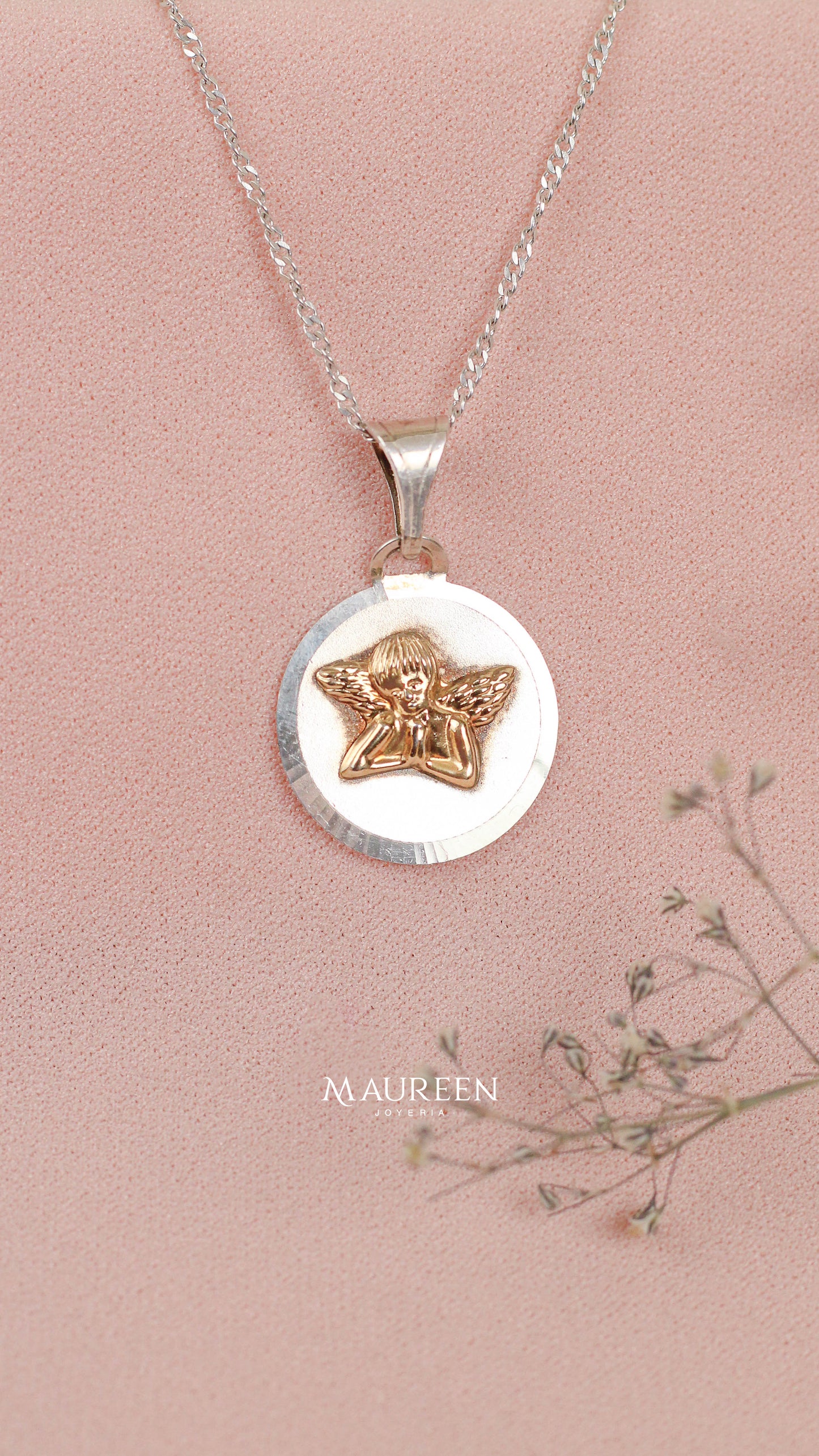 Dije redondo angel - Plata/Oro