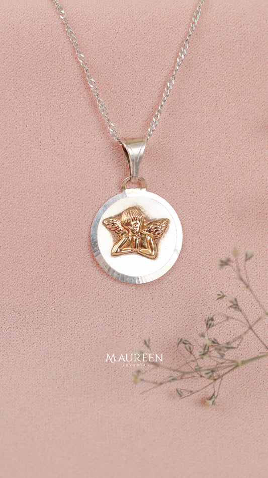 Dije redondo angel - Plata/Oro