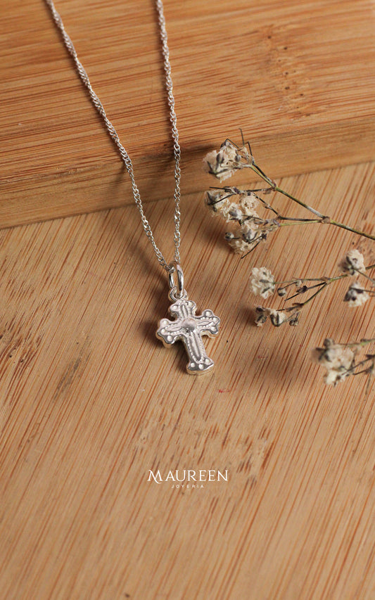 Dije cruz electroformatura rayas y puntos - plata