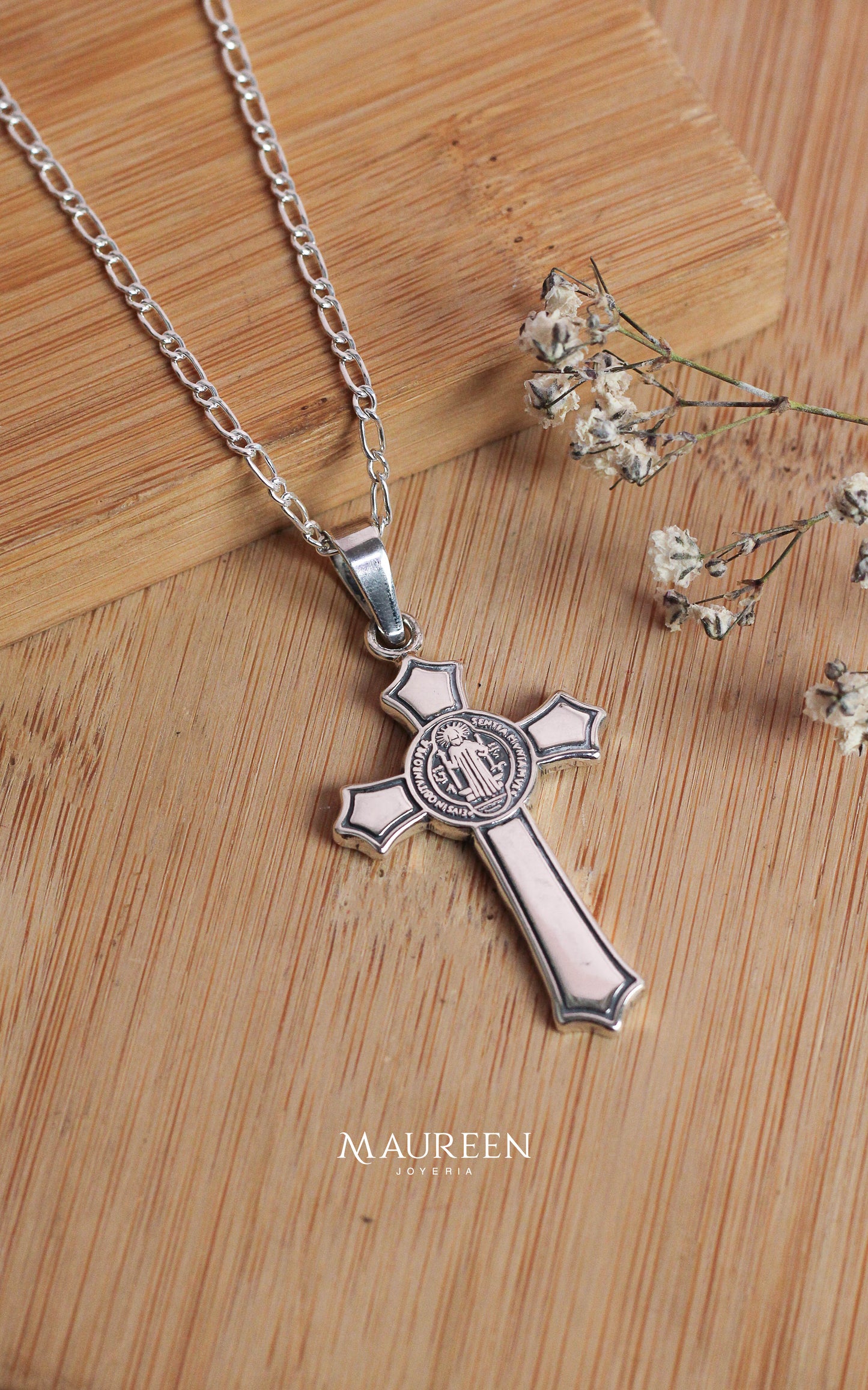 Dije cruz san benito plana - plata quemada