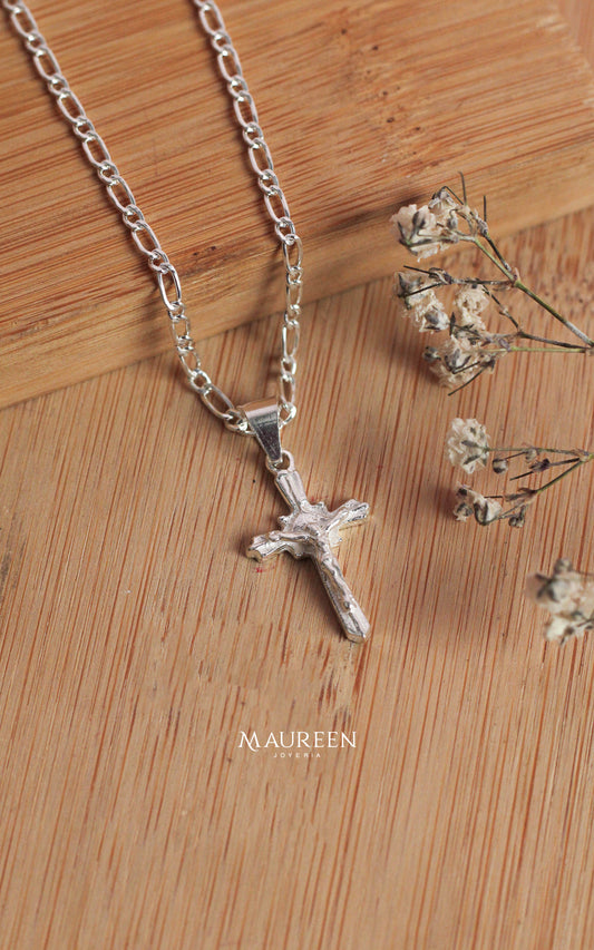 Dije cruz jesucristo rayas con destello - plata