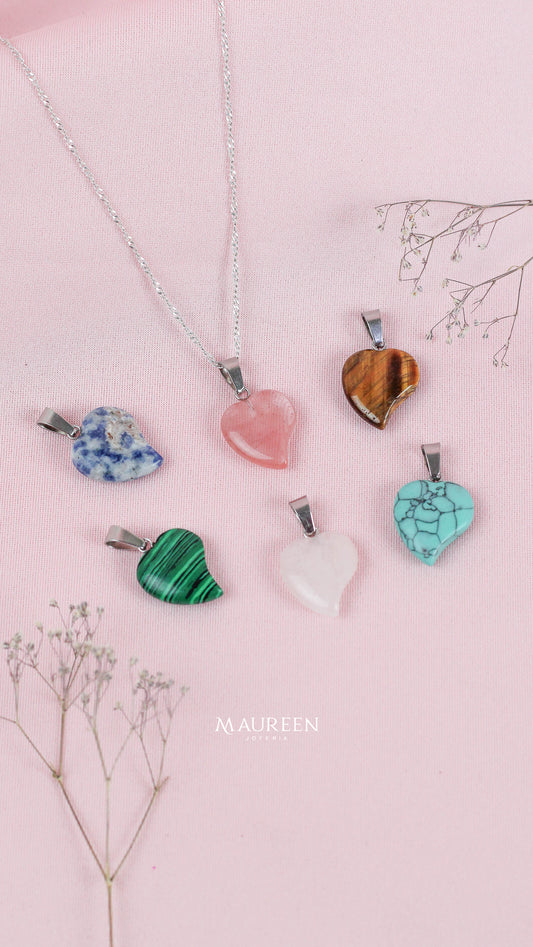 Dije corazon piedra natural - plata