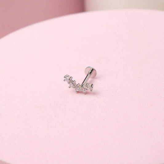 Arete piercing hojas - Plata