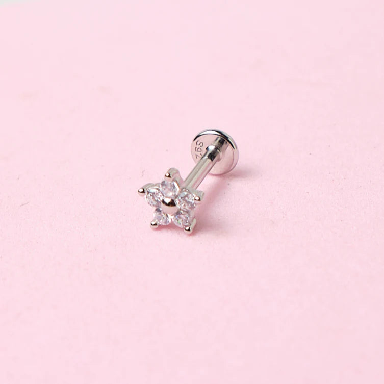 Arete piercing flor - Plata