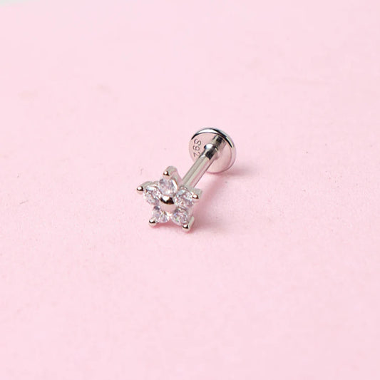 Arete piercing flor - Plata