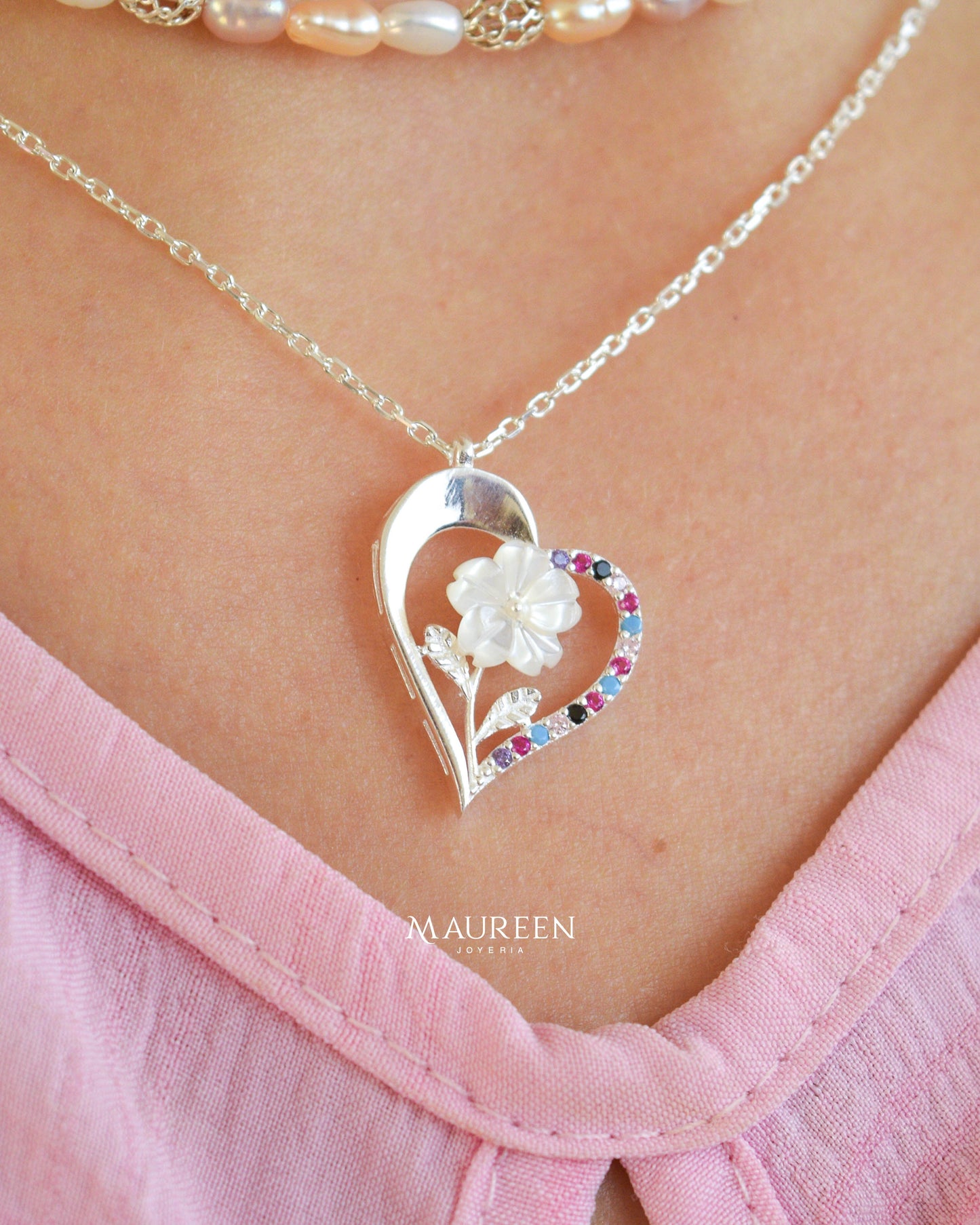 Collar flor nacar - Plata