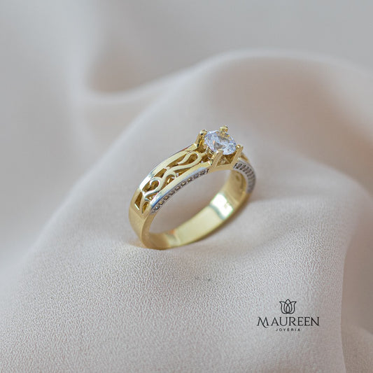 Anillo de compromiso rayas con circones - Oro