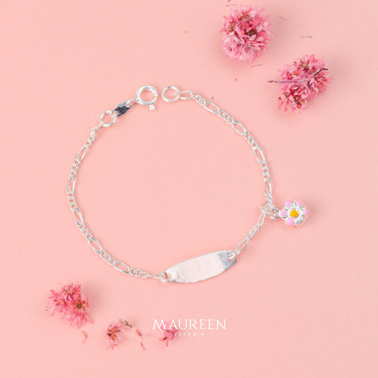 Esclava para niña con dije flor  - Plata