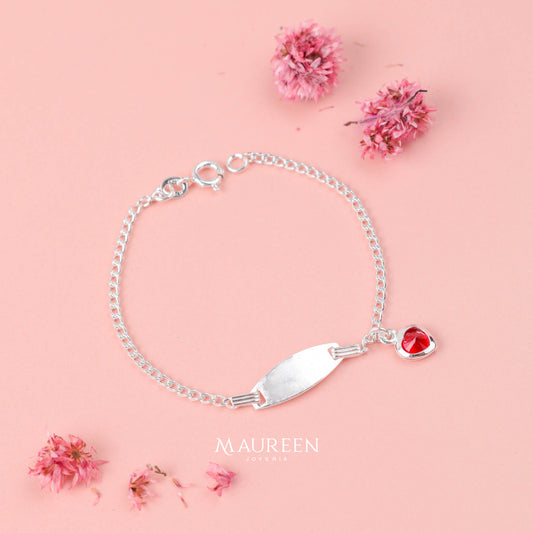 Esclava para niña con un corazon rojo - Plata