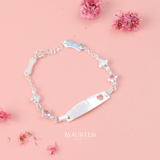 Esclava para niña cuadrada con corazon calado - Plata