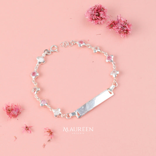 Esclava para niña cuadrada flores de circones - Plata