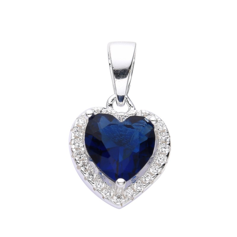 Dije corazón roseta piedra zafiro - Plata