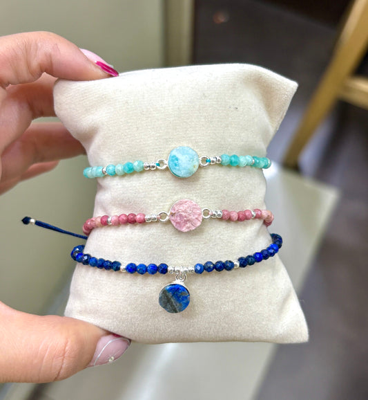 Pulseras piedras naturales  hilo- Plata