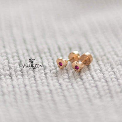 Arete abridor corazon piedra rubi - Oro
