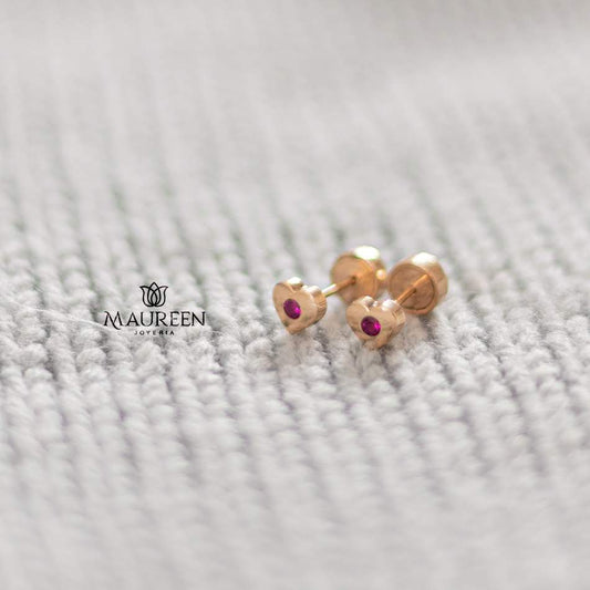 Arete abridor corazon piedra rubi - Oro