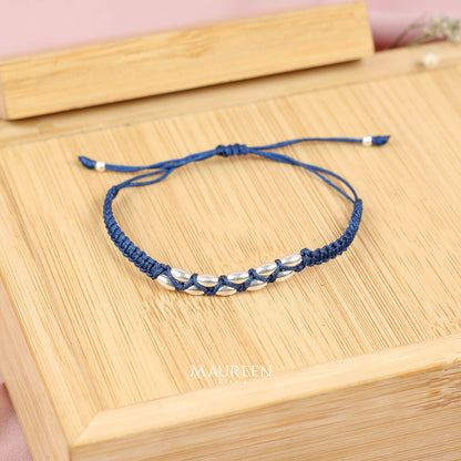 Pulsera de hilo arroz abundacia y prosperidad azul - Plata