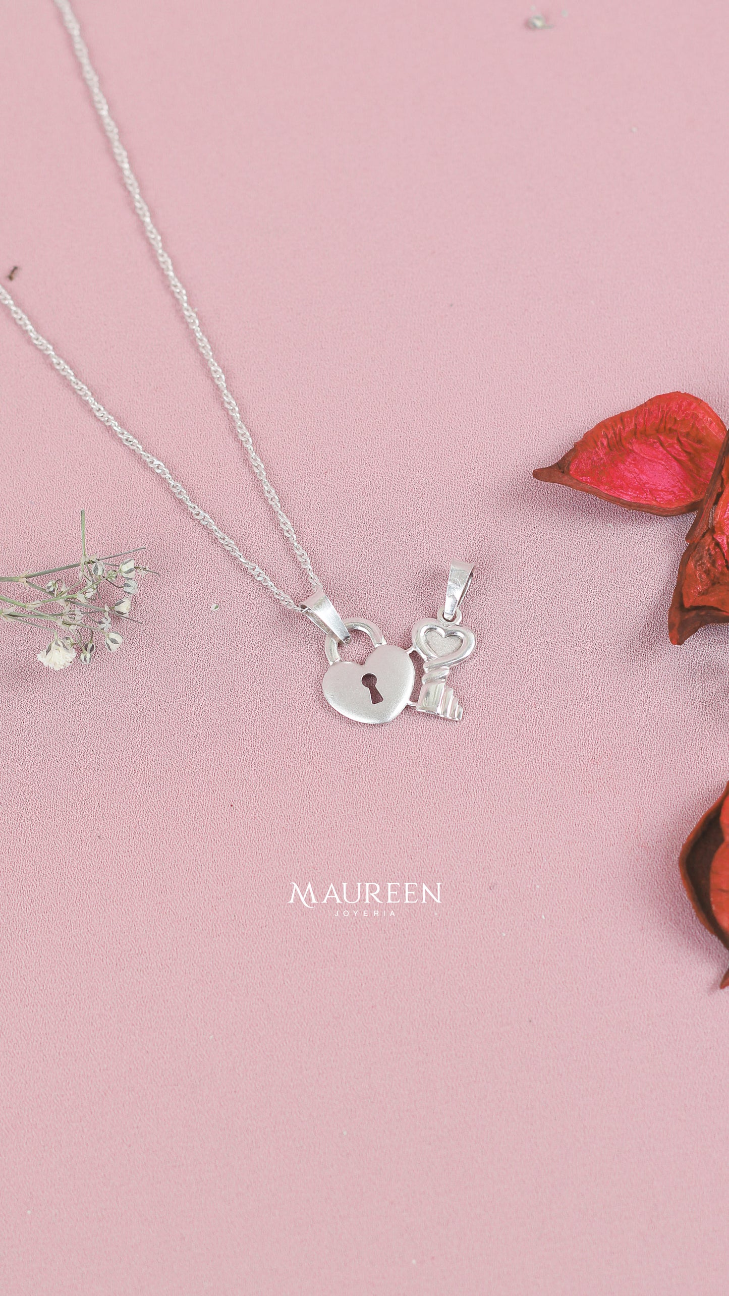 Dije corazon y llave -  Plata