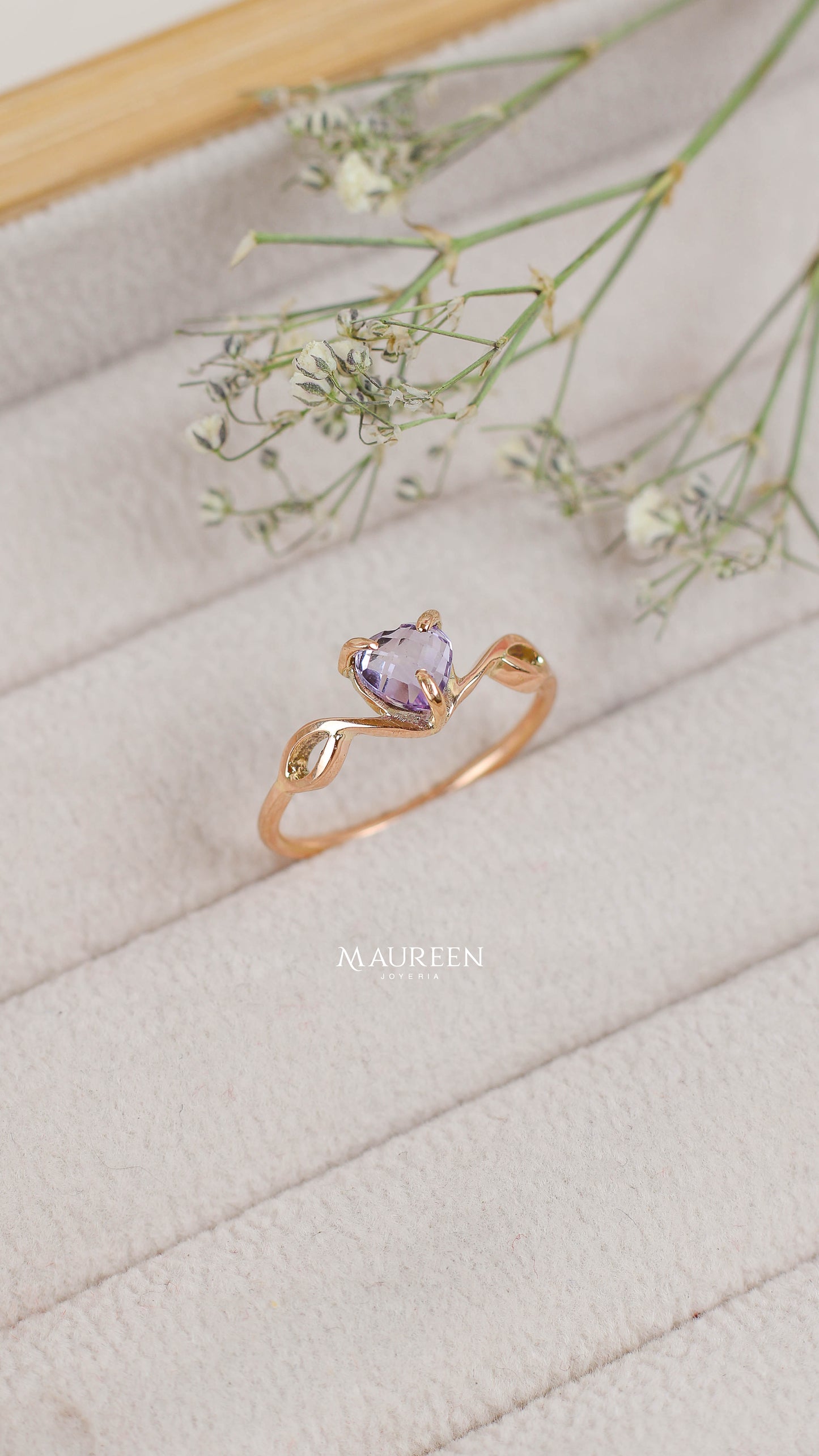 Anillo corazon princesa piedra natural amatista - Oro