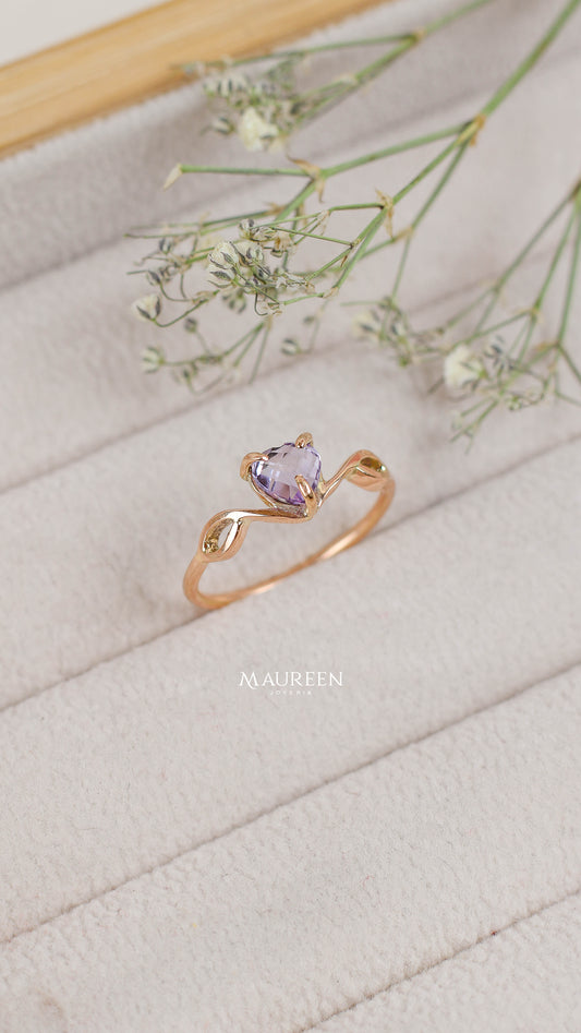 Anillo corazon princesa piedra natural amatista - Oro