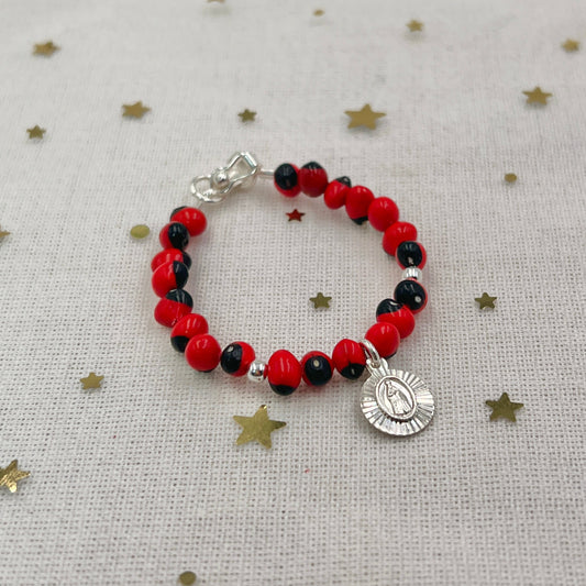 Pulsera de huayruro dije Virgen del Carmen - Plata