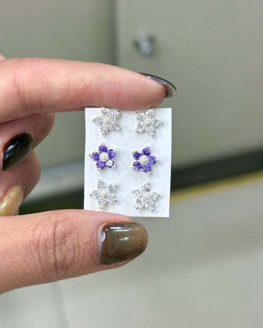 Arete tornillo Flor con circon- Plata