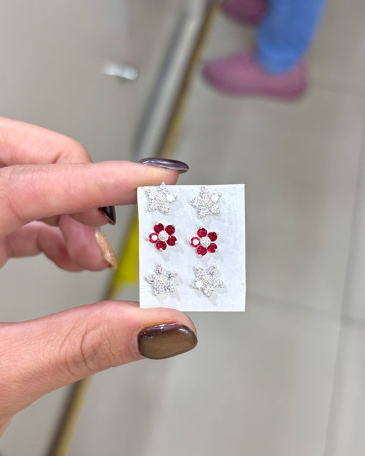 Arete tornillo Flor con circon- Plata