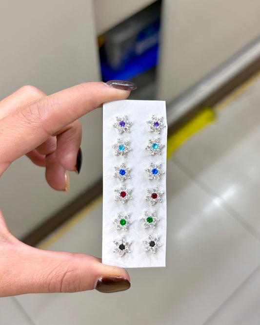 Arete tornillo flor colores - Plata