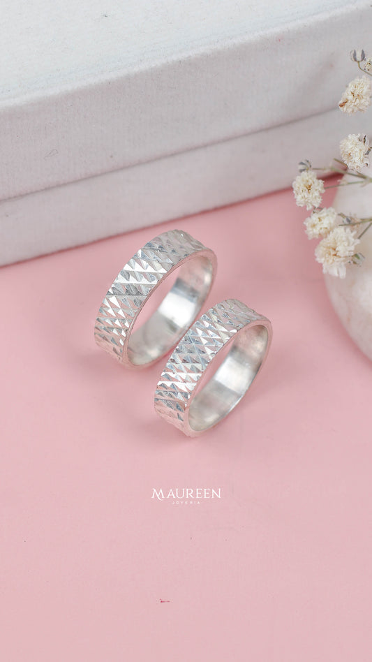 Aros de matrimonio diamantado rombos - Plata
