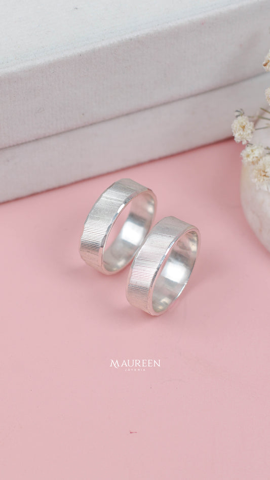 Aros de matrimonio diamantado lineas delgadas- Plata