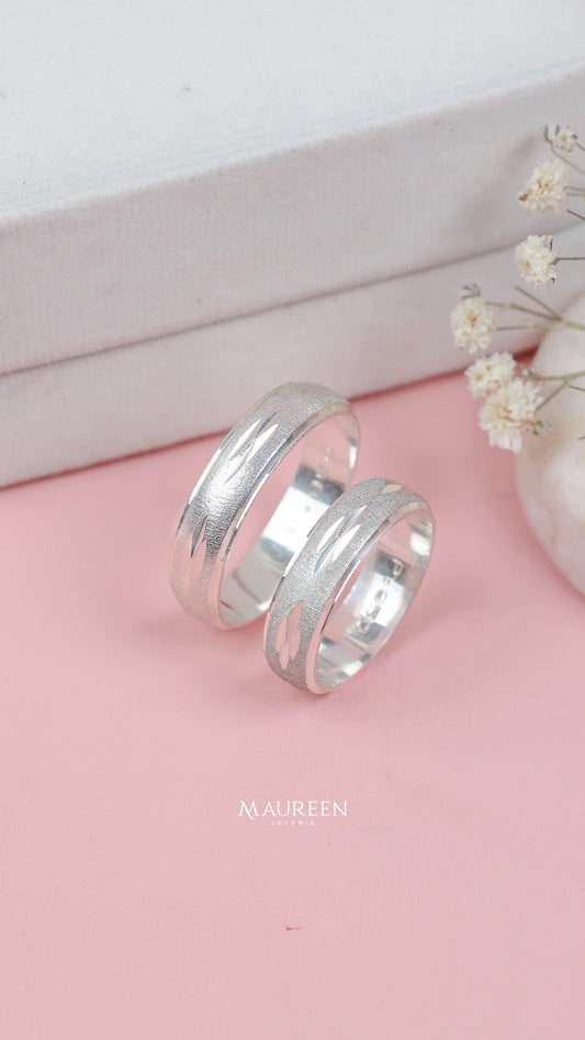 Aros de matrimonio diamantado hojas - Plata