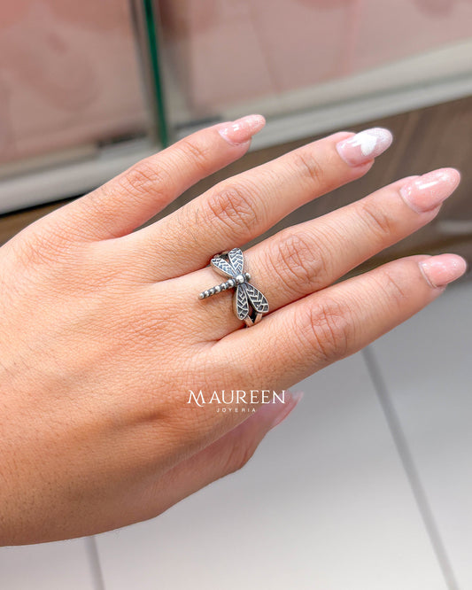 Anillo libelula - Plata quemada