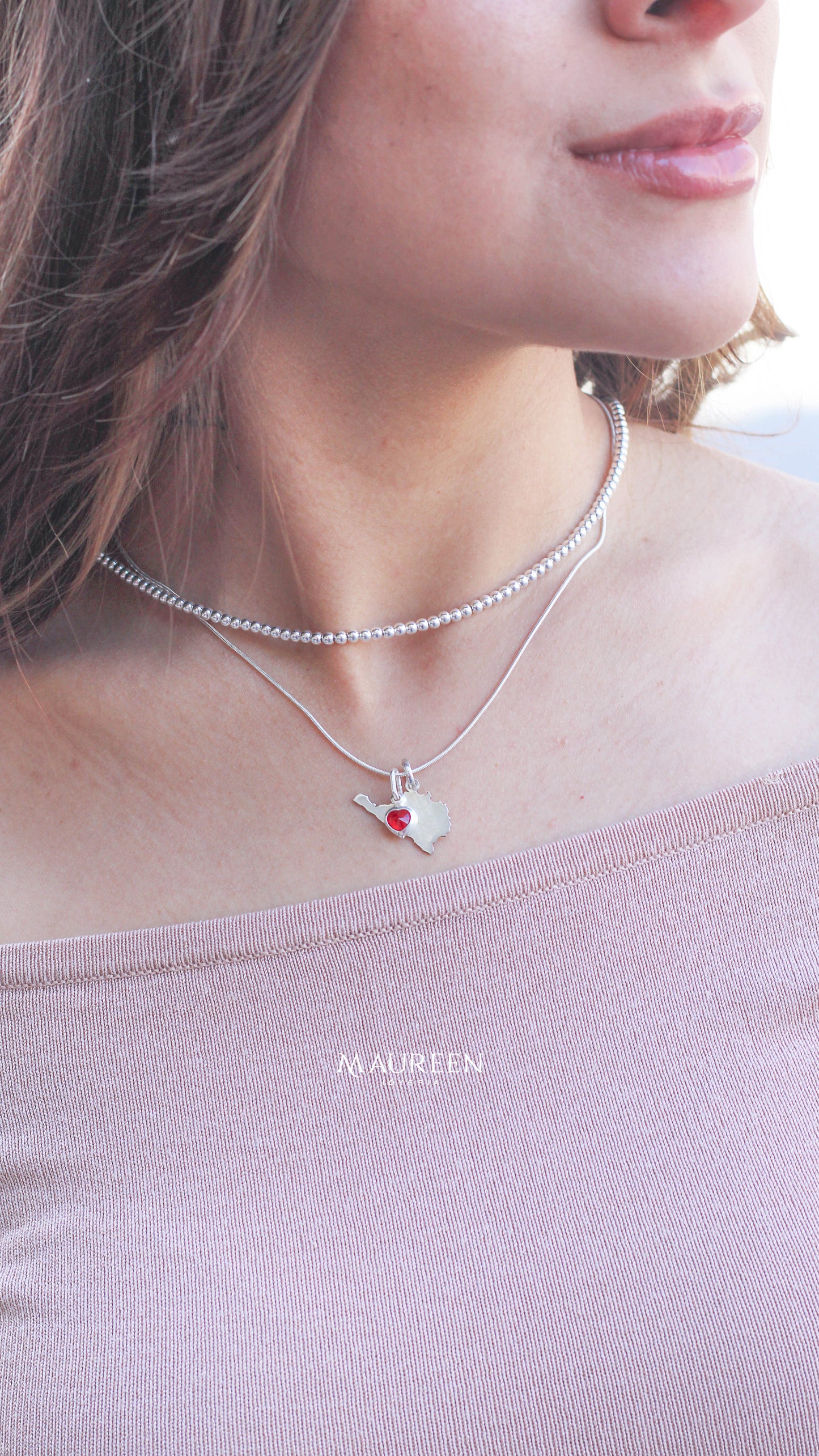 Dijes Corazon Rubi +Mapa Arequipa -  Plata