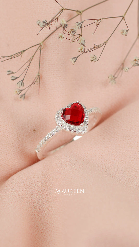 Anillo promesa rubi corazon - Plata