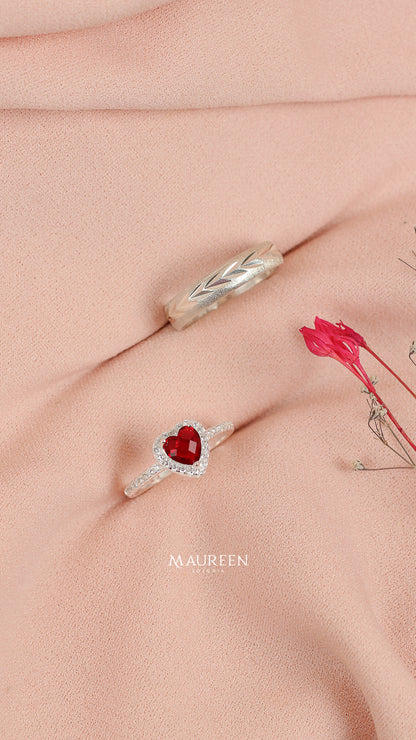 Anillos de promesa para pareja piedra rubi+ aro espiga   - Plata