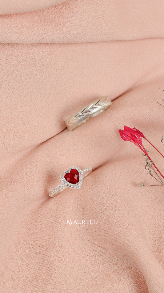 Anillos de promesa para pareja piedra rubi+ aro espiga   - Plata